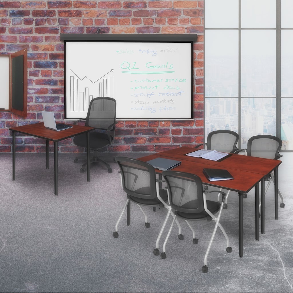 60 x 24 in. Folding Training Seminar Table- Cherry Top, Black Legs