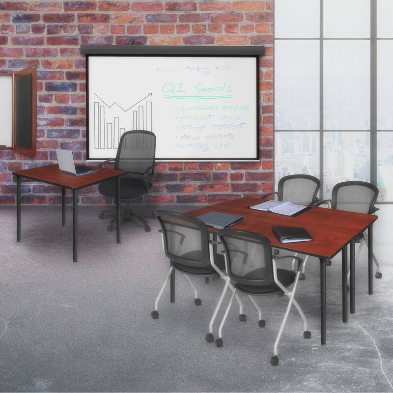 72 x 24 in. Folding Training Seminar Table- Cherry Top, Black Legs