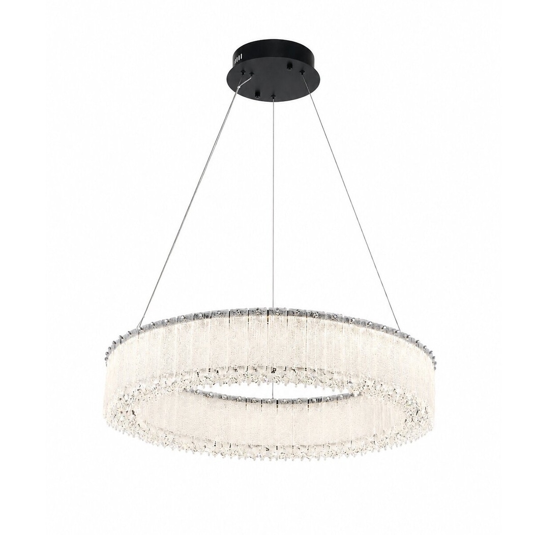 1-Light Black LED Chandelier With Clear Crystals