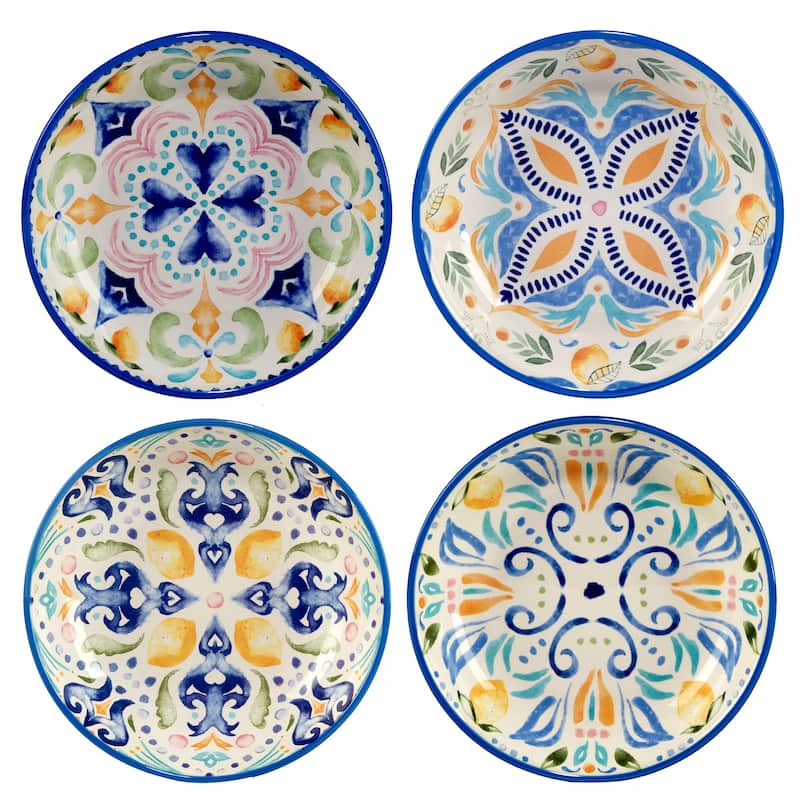 Certified International Lemonade 38 oz. Soup/Pasta Bowls, Set of 4 Assorted Designs - 38 Oz.