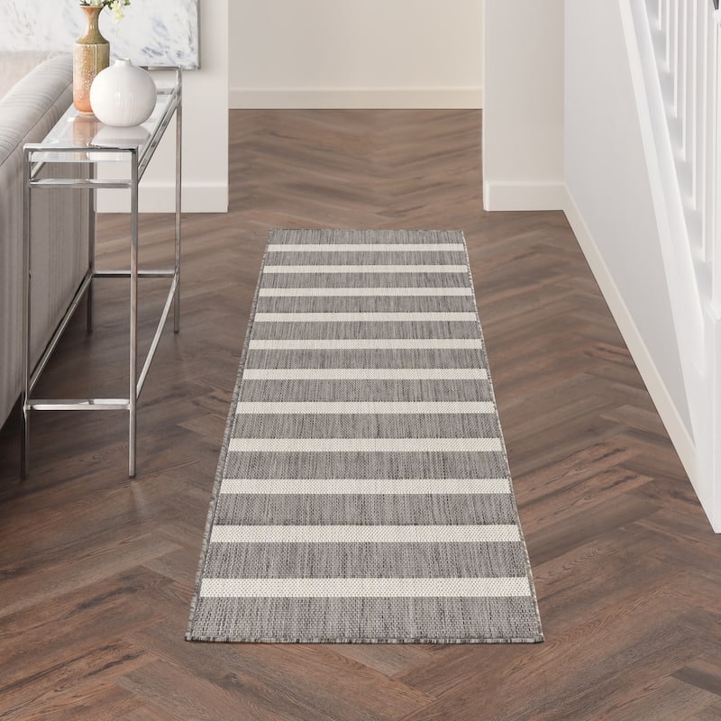 Nourison Positano Indoor/Outdoor Striped Area Rug - 2' x 6' - Ivory/Charcoal