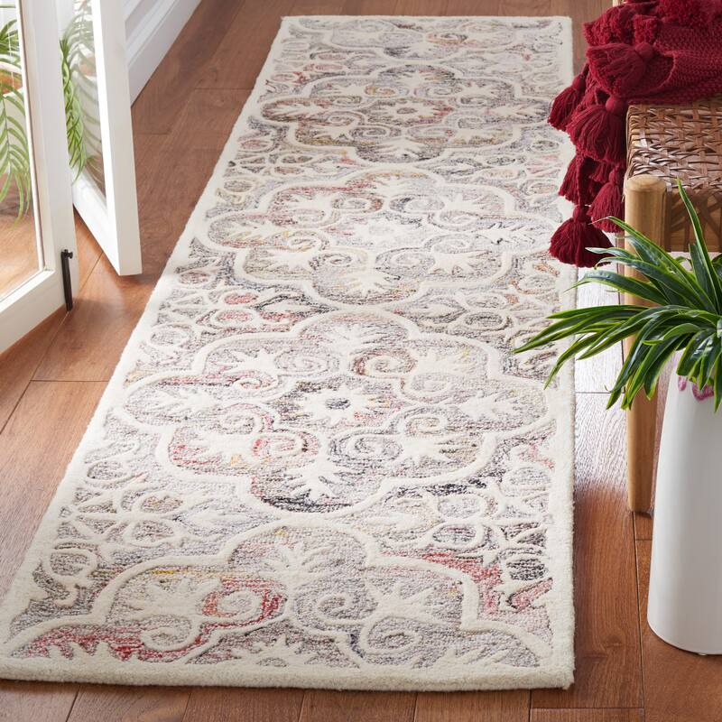 SAFAVIEH Handmade Metro Raphy French Country Wool Rug - 2'3" x 9' Runner - Red/Ivory