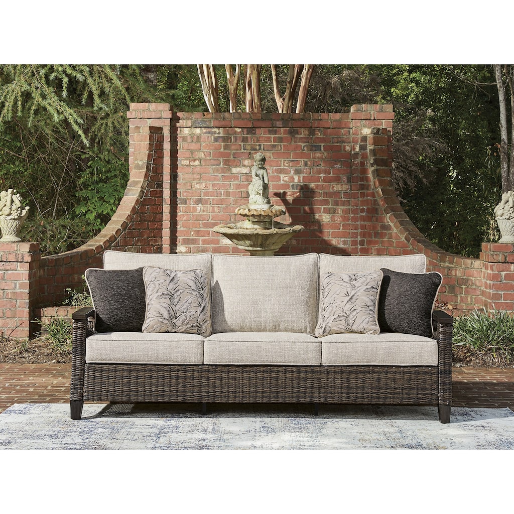 Signature Design by Ashley Drakes Beach Dark Brown/Gray Outdoor Sofa with Cushion
