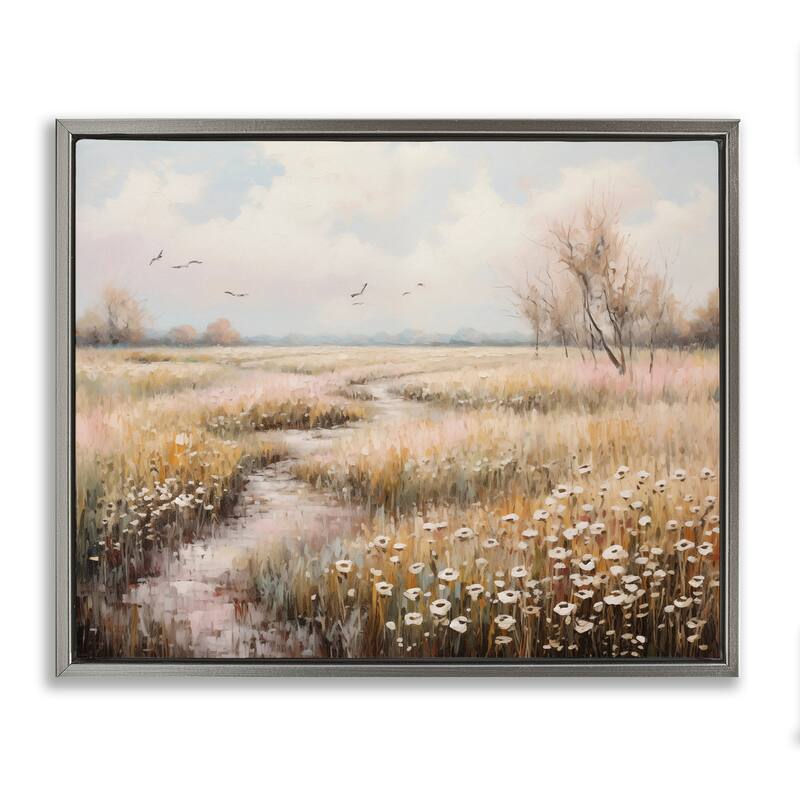Stupell Wildflowers by Rural Path Framed Floater Canvas Wall Art Design By Arlington Prints - 21 x 17 - Grey