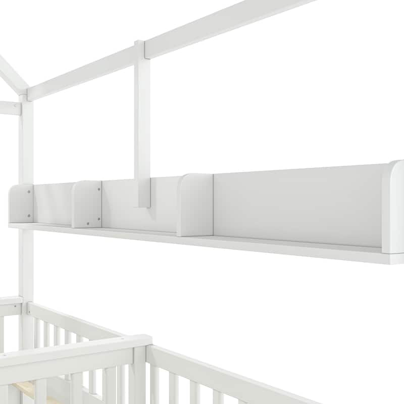 Double Twin Platform Bed with Storage Shelves and Drawers, House Platform Bed with Support Slats, Childlike