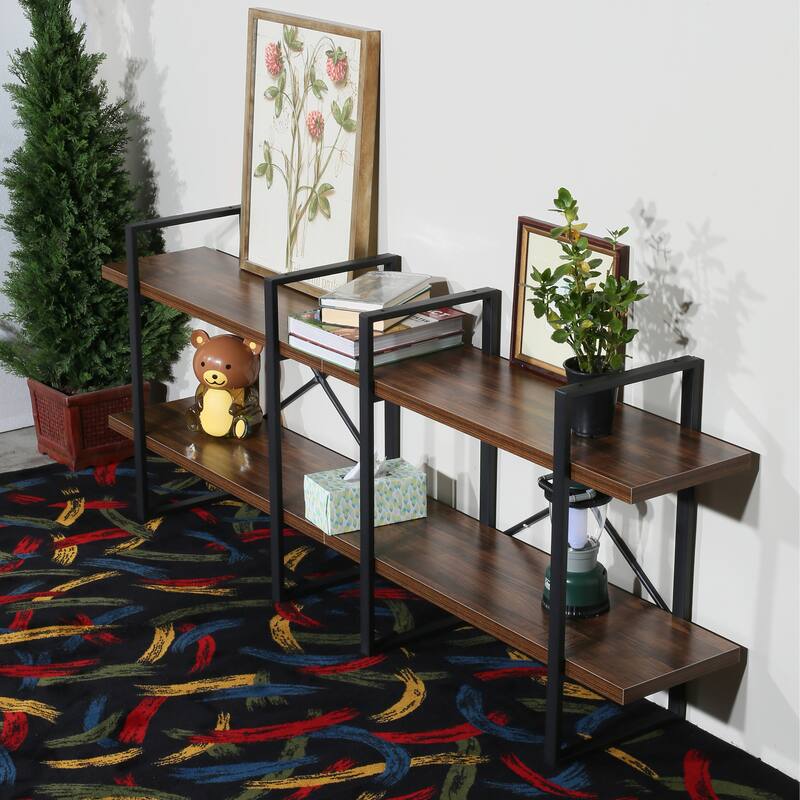 2-Tier large Metal Frame Industrial Wood Etagere Bookcase with with open shelving - 70.86*28.35*11.34 inches