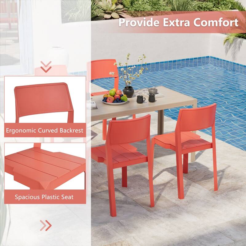 Javlergo 4-Pack Stackable Plastic Chairs for Dining and Patio Space Saving Indoor Outdoor Chairs with Ergonomic Back Support