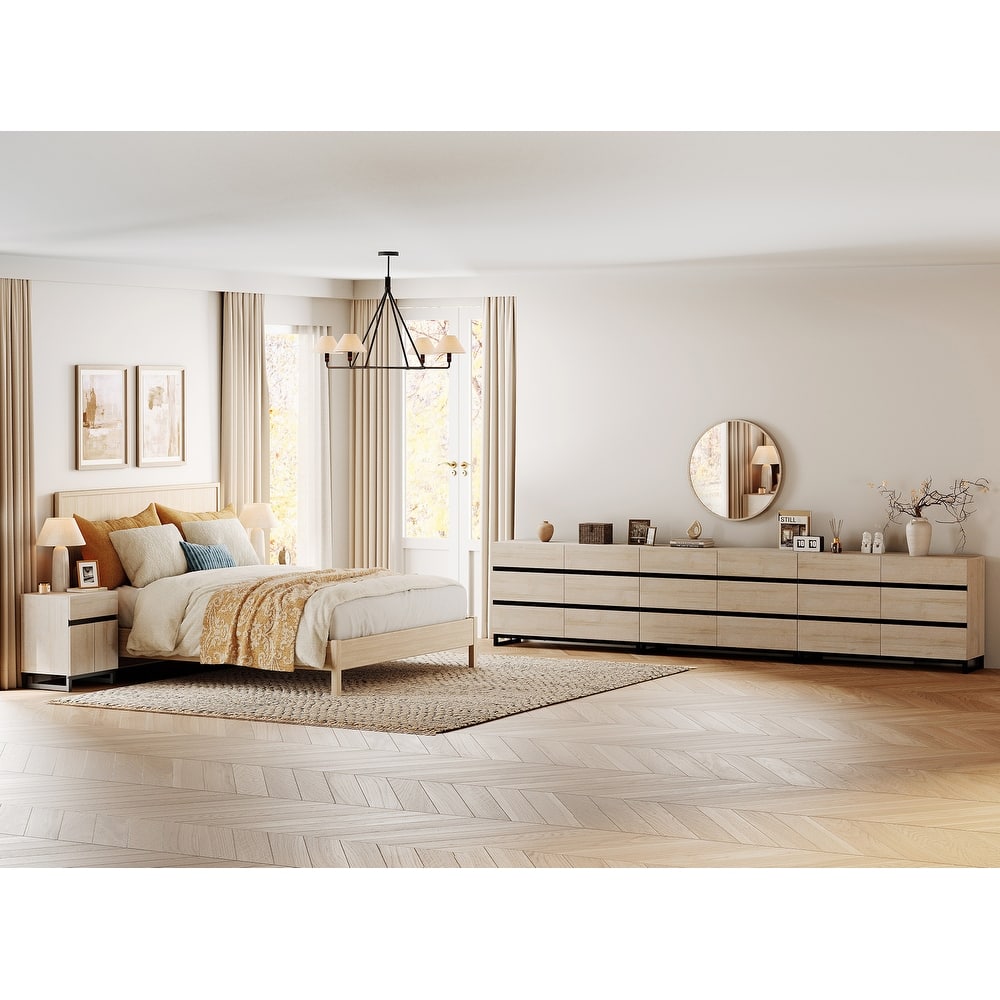 3-Piece Dresser And Nightstand Set,Dresser With 18 Drawers, 2 Nightstand for Bedroom, Bedroom Furniture Set