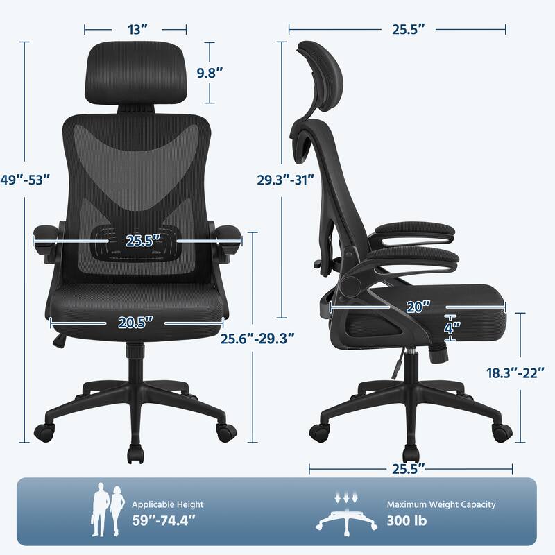Yaheetech High Back Mesh Office Chair with Flip-up Armrest Ergonomic Desk Chair - N/A