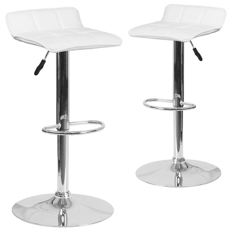 2 Pack Contemporary Vinyl Adjustable Height Barstool with Quilted Wave Seat