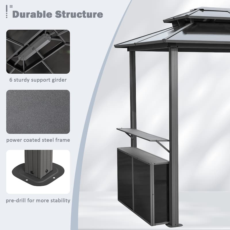 Grill Gazebo with Bar & Shelves, Double Roof BBQ Canopy for Patio, Wind & Weather-Resistant Outdoor Grill Shelter Tent