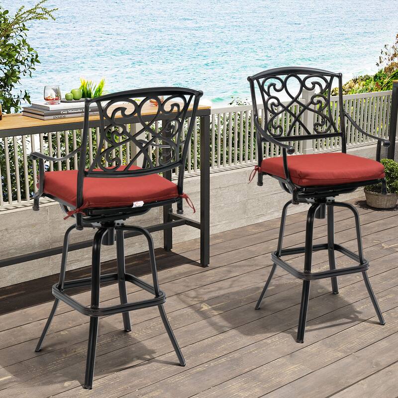 Outdoor Patio Aluminum Swivel Bar Stool with Sunbrella Cushion