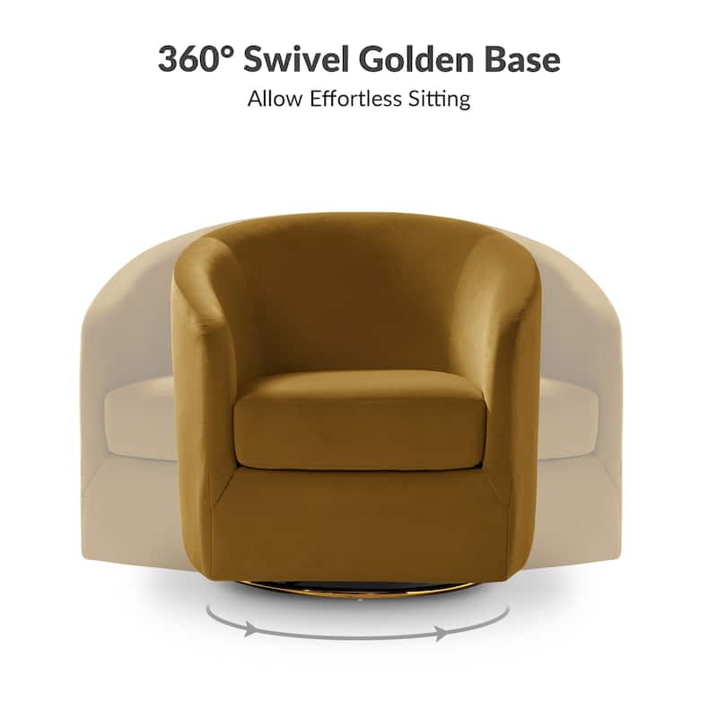 Eleuterio Modern Velvet Curved Swivel Accent Barrel Chair with Metal Base by HULALA HOME