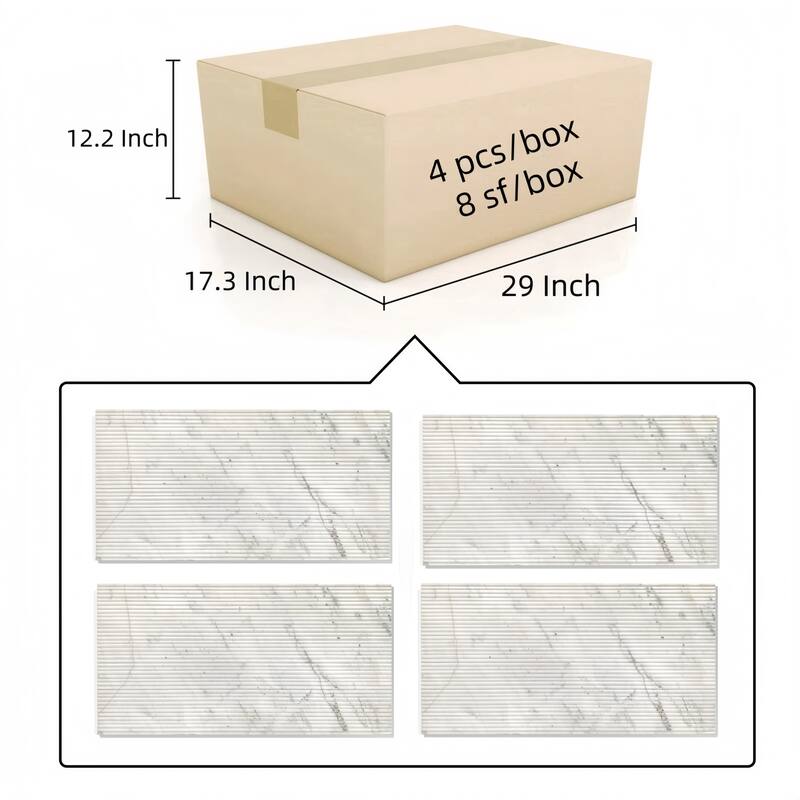 12x24 Inch White 3D Fluted Marble Wall Tile - Textured Natural Stone, 4-Piece Box