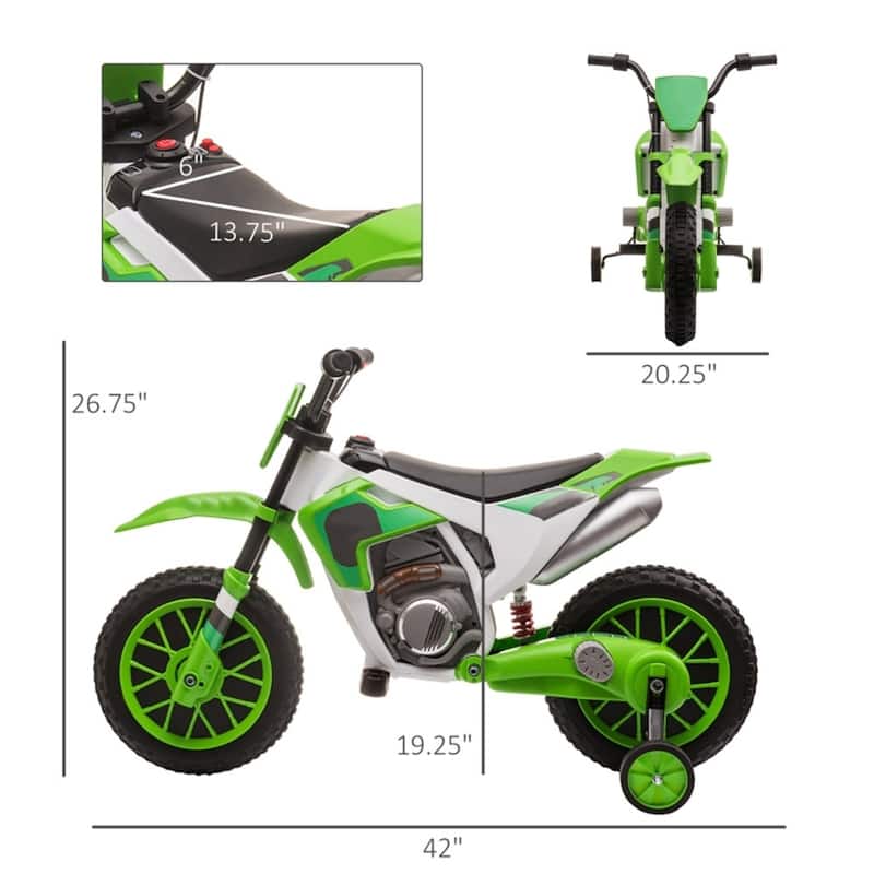 Kids Ride-On Motorcycle 12V with Rechargeable Battery and Dual Shock Removable Training Wheels - 42"L x 20.25"W x 26.75"H
