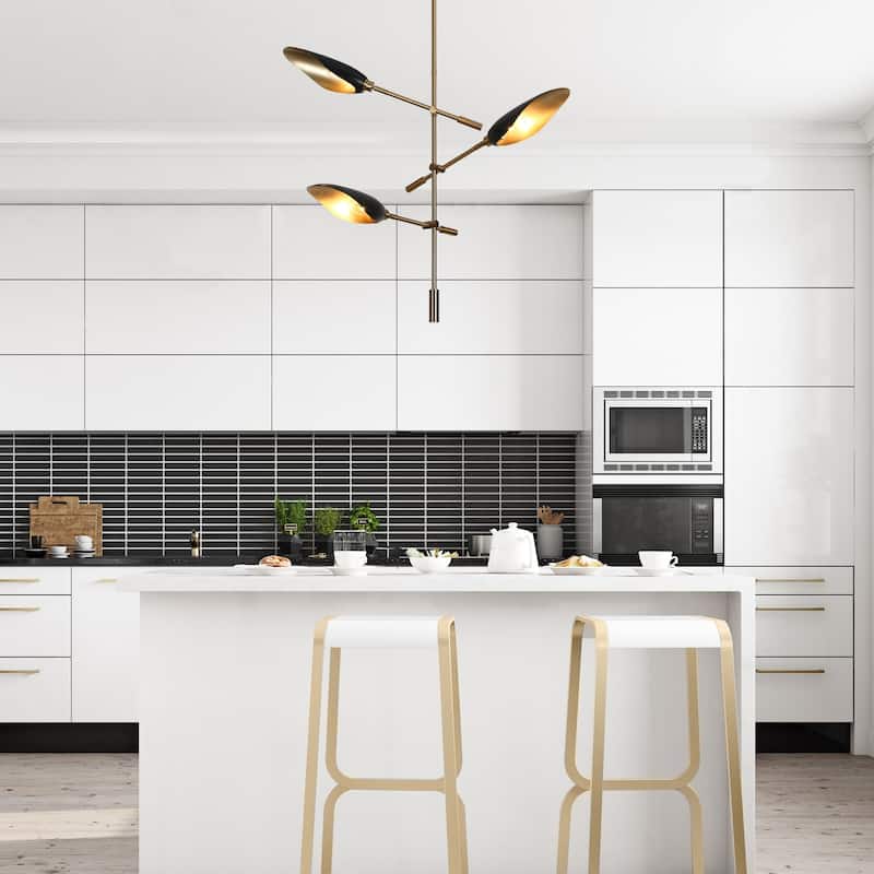 3-Light Unique Modern Black Gold Chandelier Metal Island Pendant Light for Dining Room - D 33.8" x H 23.2"