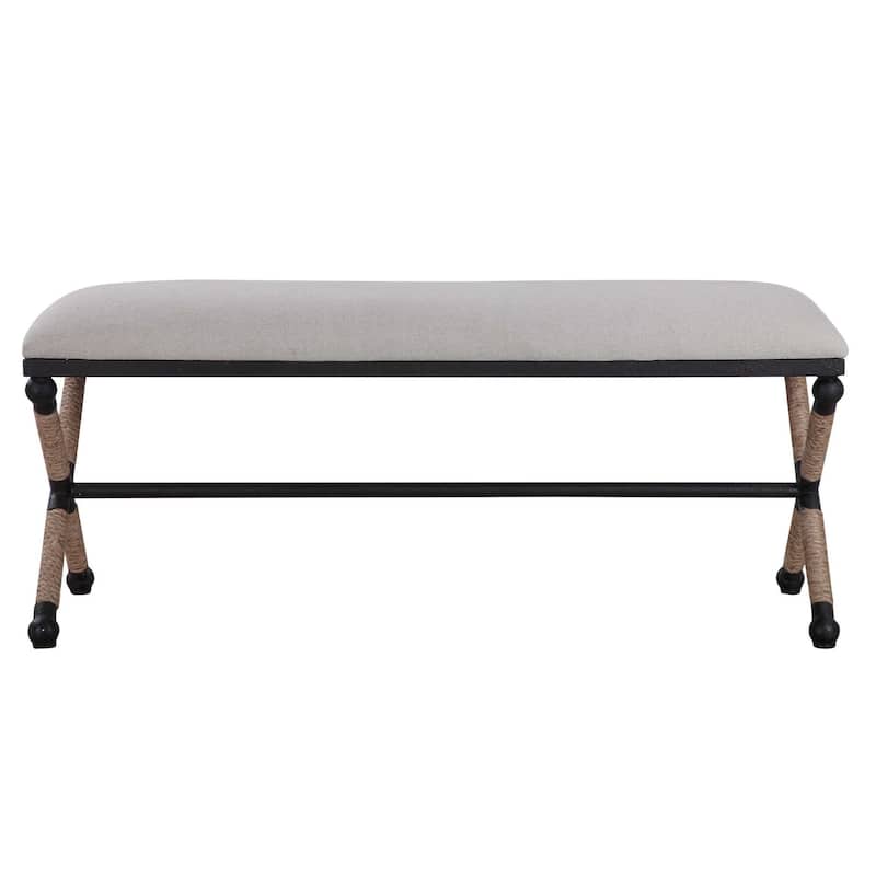 48" Pale Gray and Black Upholstered Accent Bench