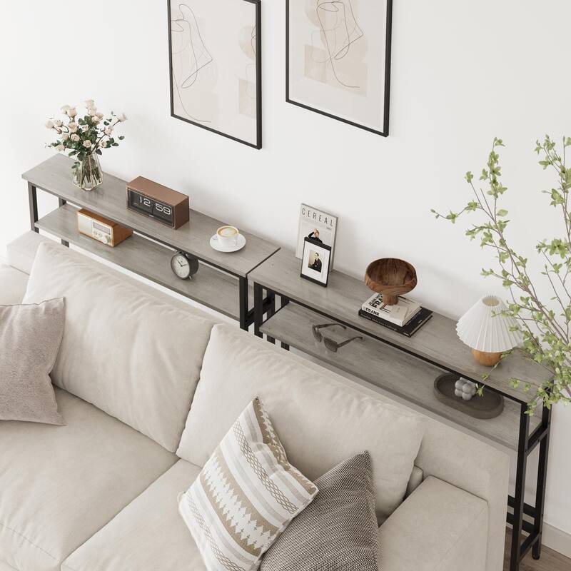 2 Tier Skinny Console Table with Adjustable Shelf for Living Room - 5.7"D x 39.4"W x 31.1"H