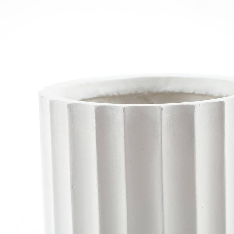 Handmade White Geometric Pattern Fiber Stone Round Tall Pot Planters