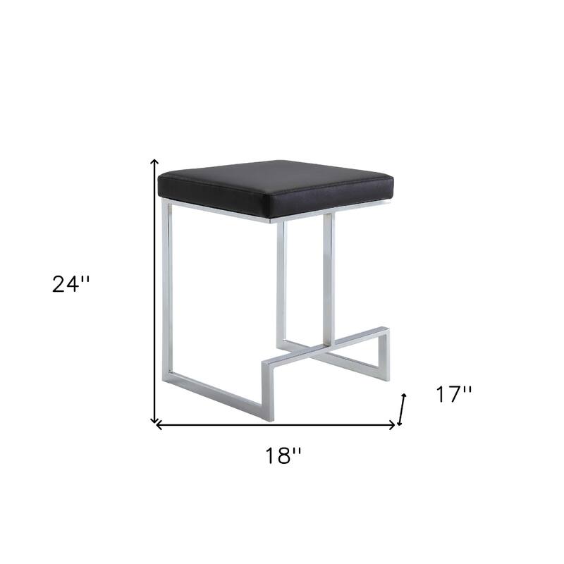 24" Black Backless Counter Height Bar Stool with Faux Leather Seat and Chrome Steel Sled Base - 24" H x 17" W x 18" D