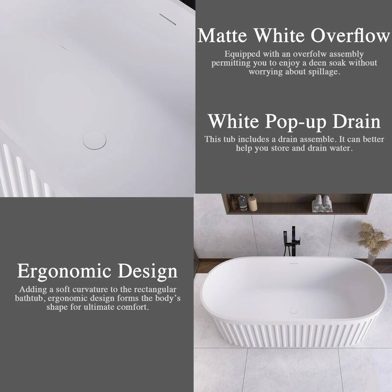 67 in. x 29.5 in. Solid Surface Freestanding Soaking Bathtub with Overflow and Drain Matte White