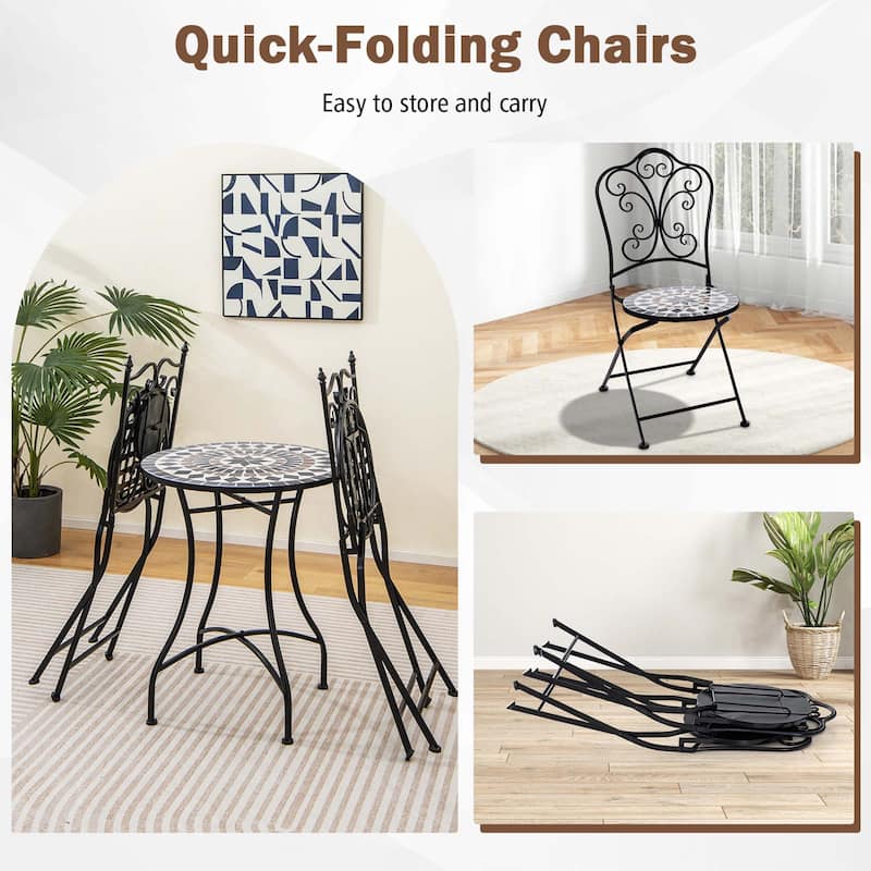 2/4 PCS Patio Folding Chairs Mosaic Bistro Chairs w/ Metal Frame