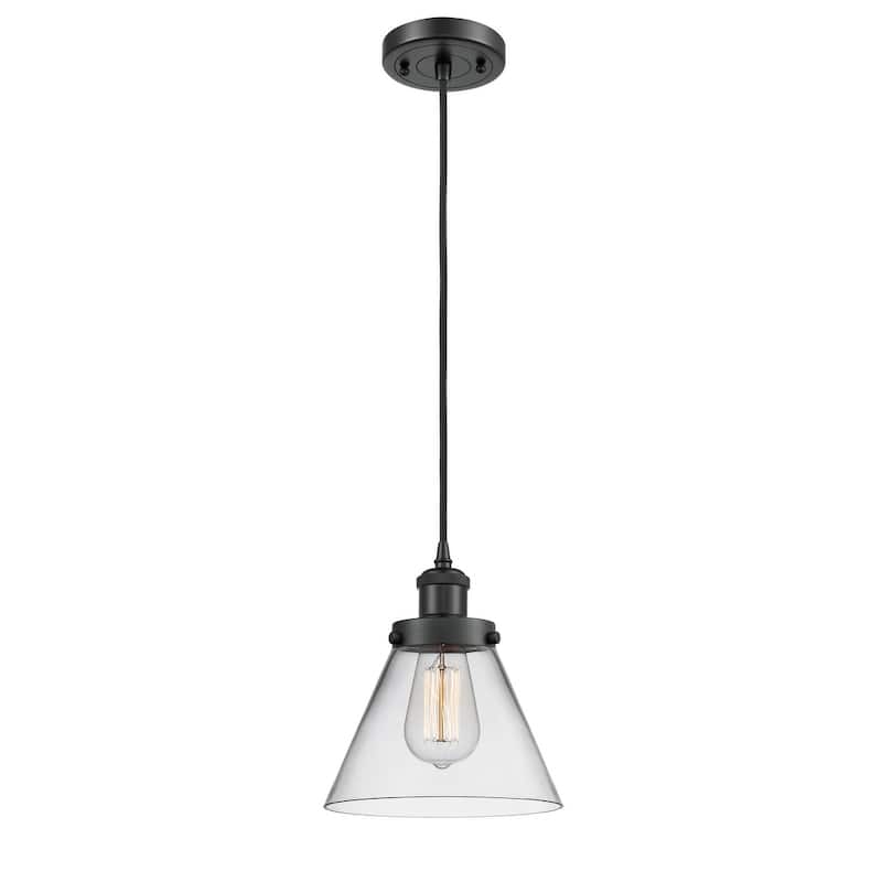 Innovations Lighting Large Cone 8" Wide Mini Pendant - Cord Hung - Matte Black / Clear