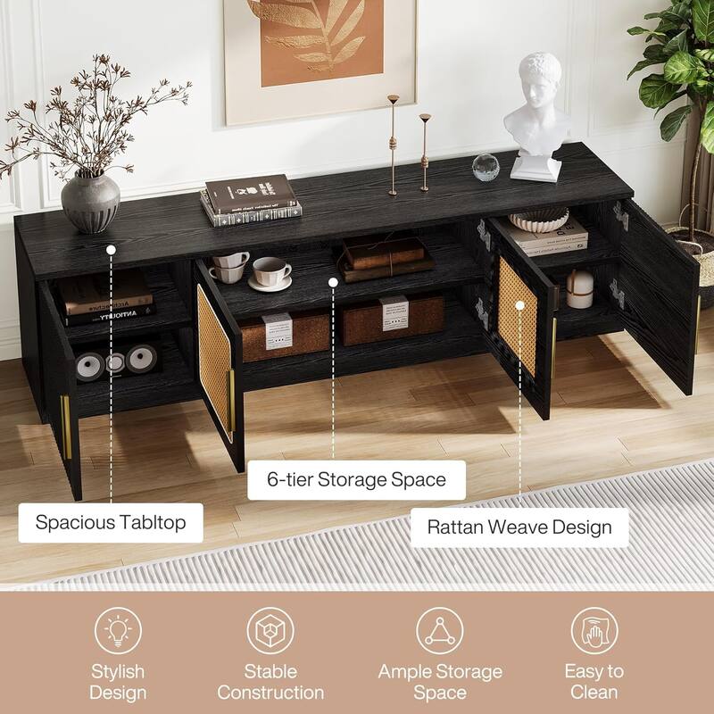 70.9" Mid Century Modern TV Stand, Entertainment Center with 6-Tier Storage Shelf