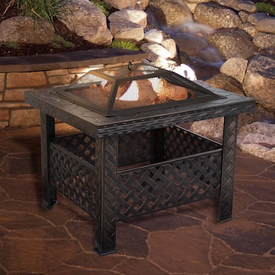 Pure Garden 26" Square Wood Burning Metal Fire Pit with Cover - Bronze - 26 x 26 x 20