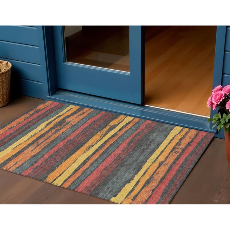 HomeRoots Striped Transitional Rectangle Outdoor Rug - 3' x 5'