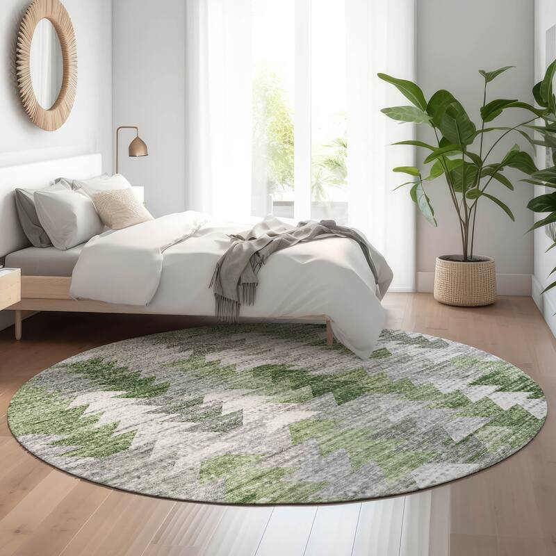 Premium Washable Super Soft Modern Global Mayfield Rug - Green - 8' x 8' - Round