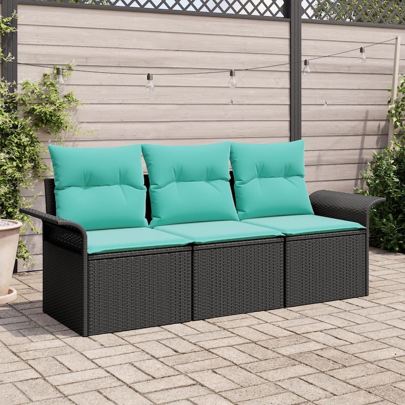 vidaXL 3 Garden Sofa Set with Cushions Black Poly Rattan - 77.2 x 24.4 x 27.2