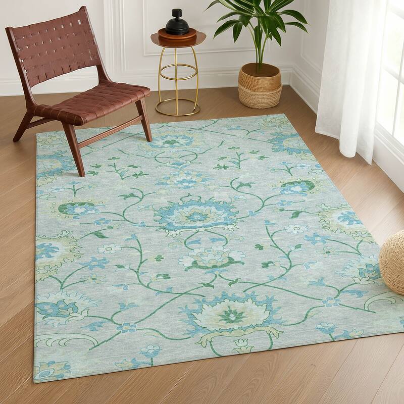 Machine Washable Indoor/ Outdoor Traditional Serena Chantille Rug