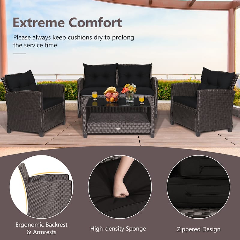 Costway 8 PCS Patio Rattan Furniture Set Glass Table Shelf Sofa - See Details