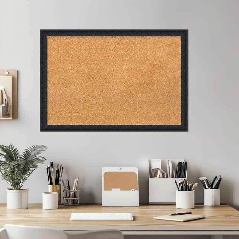 Bethany Black Wood Framed Cork Board - Bulletin Board, Organization Board, Pin Board