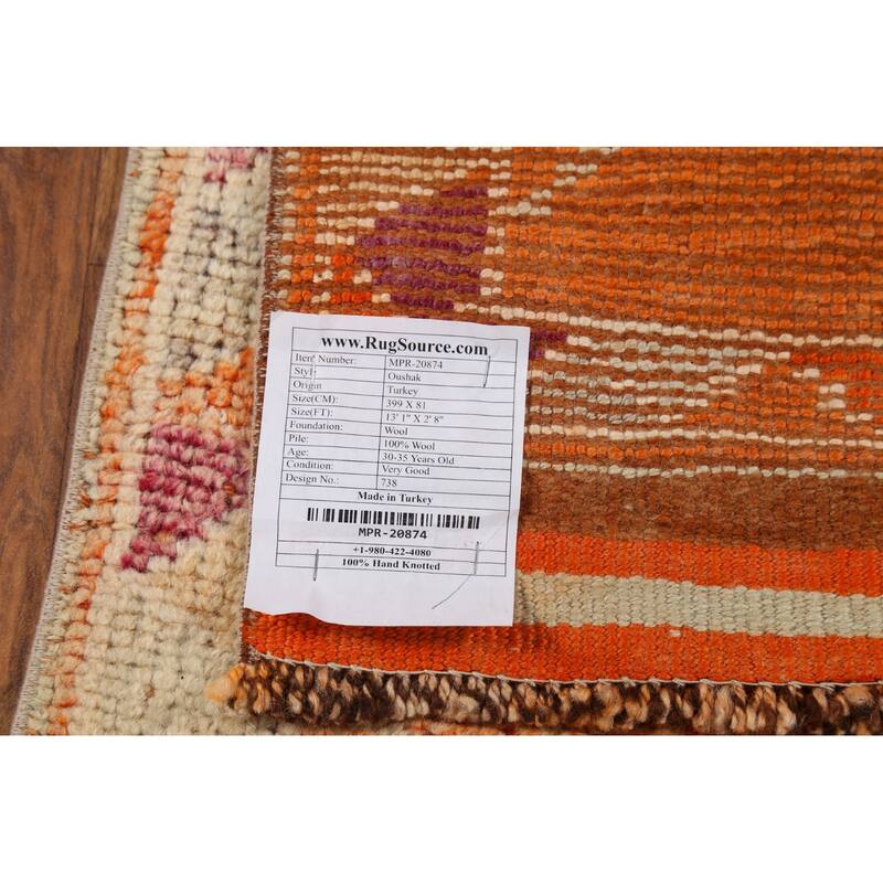 Geometric Oushak Vintage Runner Rug Handmade Oriental Wool Carpet - 2'8"x 13'1"