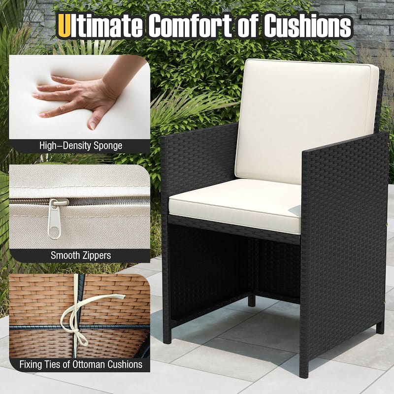 Costway 9 PCS Patio Dining Set with Tempered Glass Table & Ottoman - See Details