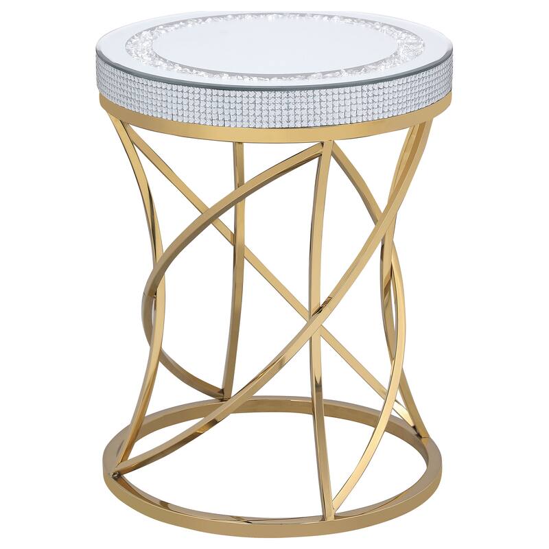 Elise Round Mirror Top Coffee And End Table Set Gold