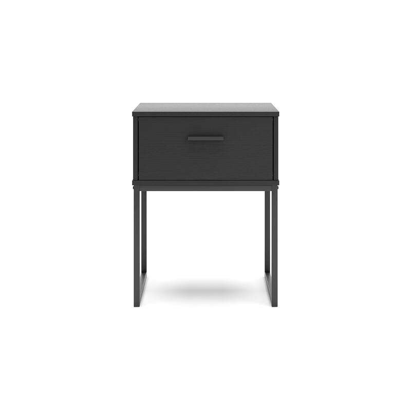 Alli Nightstand, 1 Drawer, Matte Black Wood, Metal Base, 26 Inch