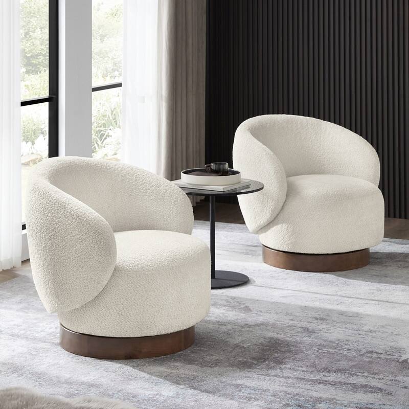 Spruce & Spring Ariel Upholstered Swivel Accent Chair Fabric - Set of 2 - Linen-Fabric
