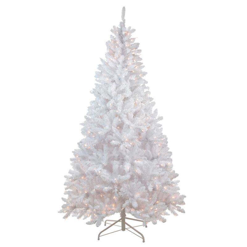 7' Pre-Lit Medium Flocked Artificial Christmas Tree, Clear Lights - 7 Foot