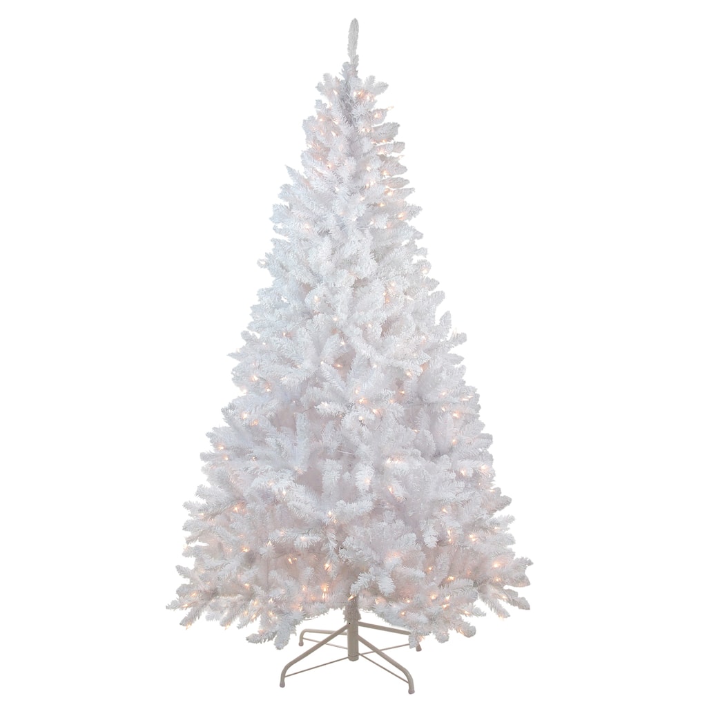 7' Pre-Lit Medium Flocked Artificial Christmas Tree, Clear Lights - 7 Foot