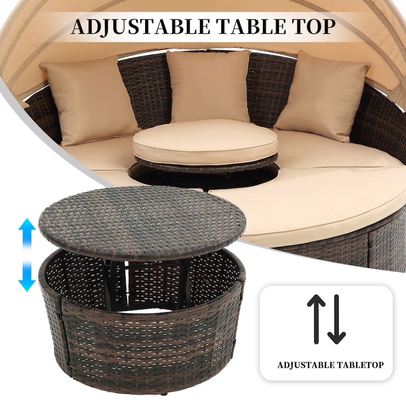 Outdoor Round Daybed with Retractable Canopy