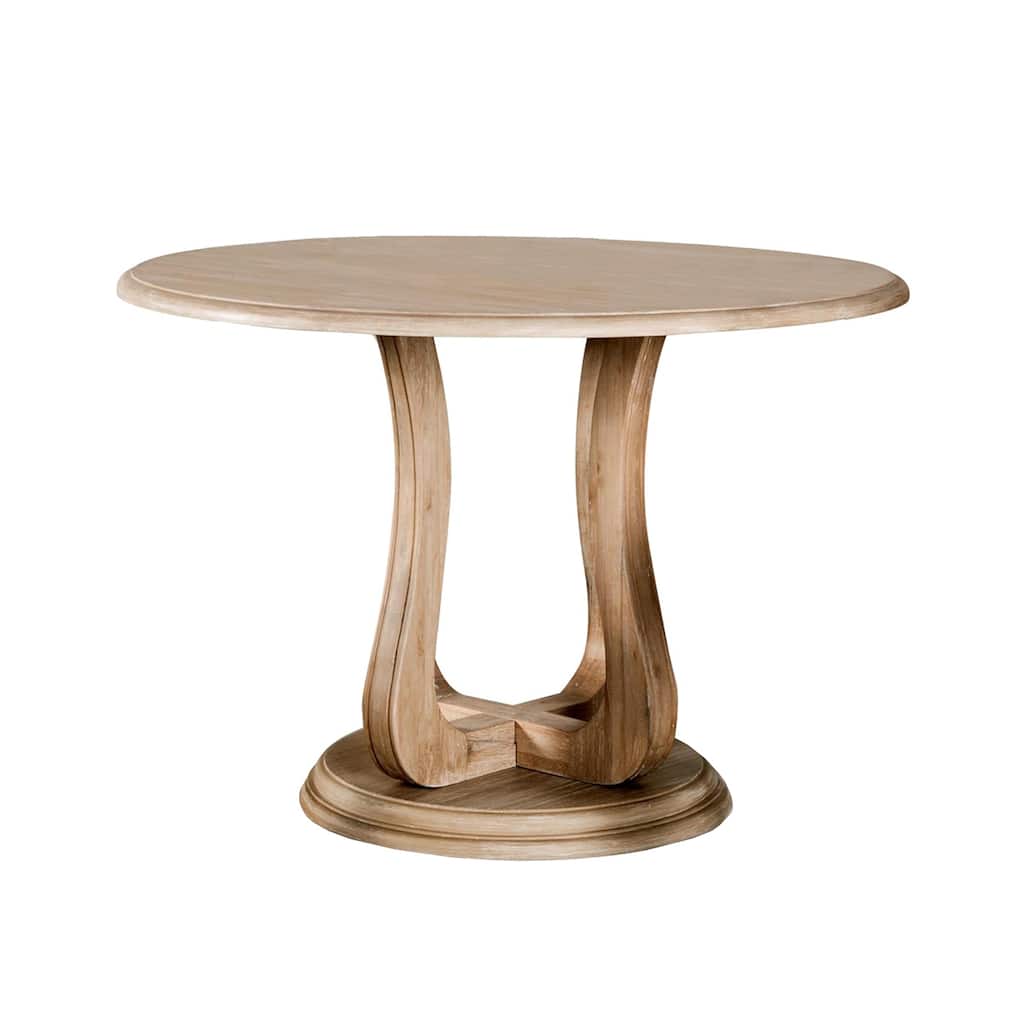Round Wooden Table with Trestle Tulip Base in Distressed Natural - Distressed Natural
