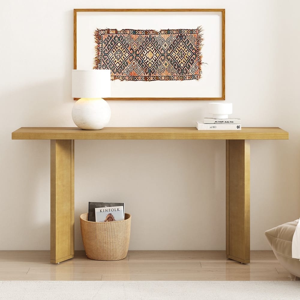Console Table with Pine Veneer and Geometric Legs,Suitable for Living Room, Study and Dining Room