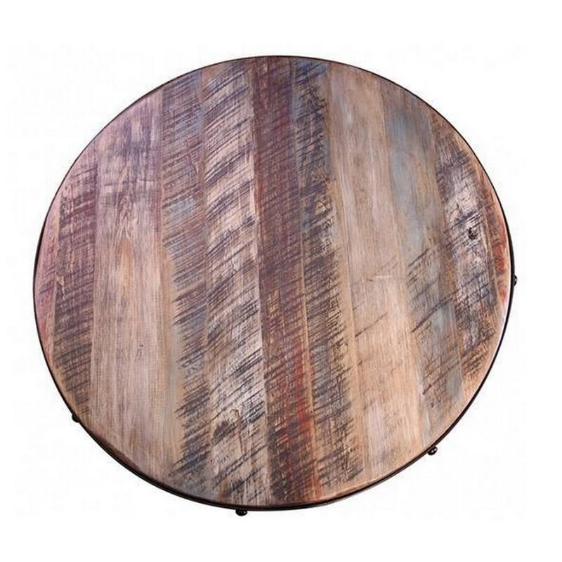 40 Inch Bistro Table, Drum Base and Round Top, Barrel Design, Brown Tones
