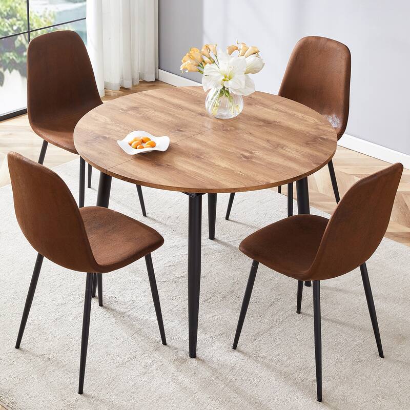 Extendable Round Dining Table with Metal Legs, Dining Table & Chairs Set with Side Chairs Coffee Chairs