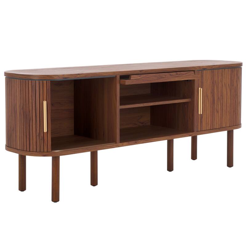 SAFAVIEH Home Tealla 2 Tambour & 1 Glass Lift Door Media Stand. - 59Wx15Dx24H