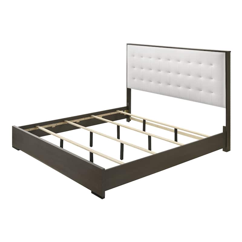 Full Size Upholstered Panel Bed with Button Tufted Headboard and Contemporary Design