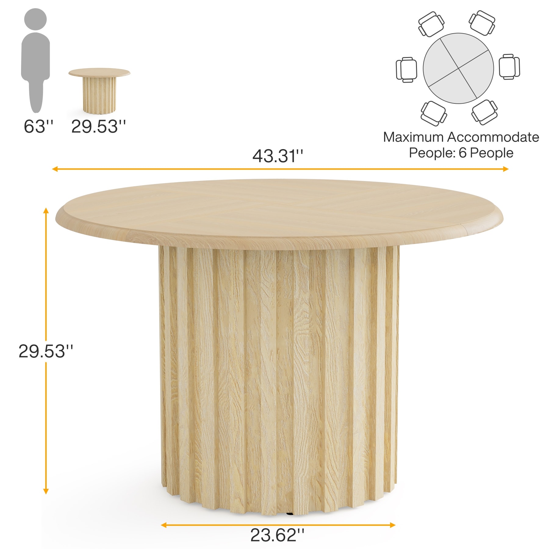 43.3" Round Farmhouse Dining Table for 4 - Kitchen & Dining
